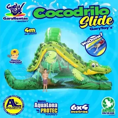 Tobogán hinchable acuático cocodrilo