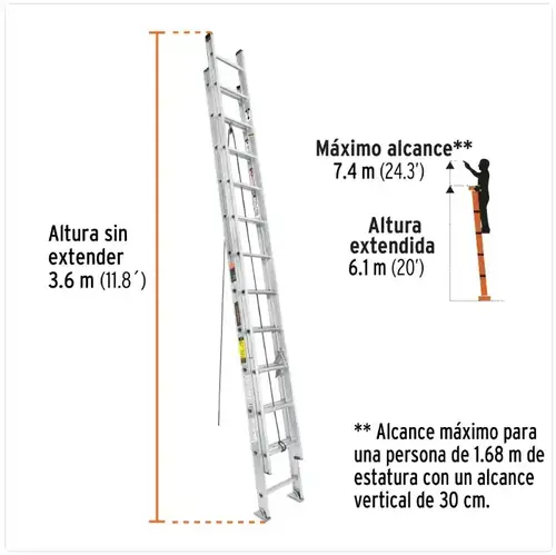 Escalera extensible truper 24 pasos 150 kg