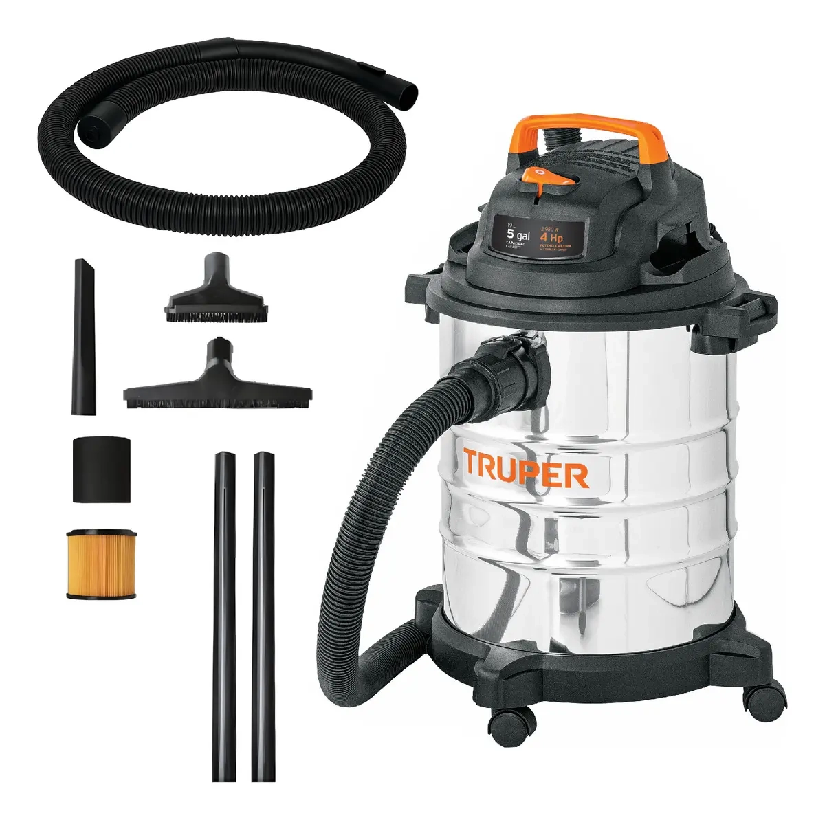 Aspiradora truper seco-mojado 5 gal 4 hp inoxidable